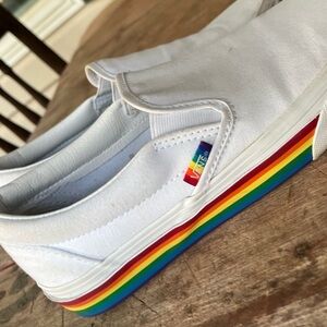 White Vans with Rainbow Trim